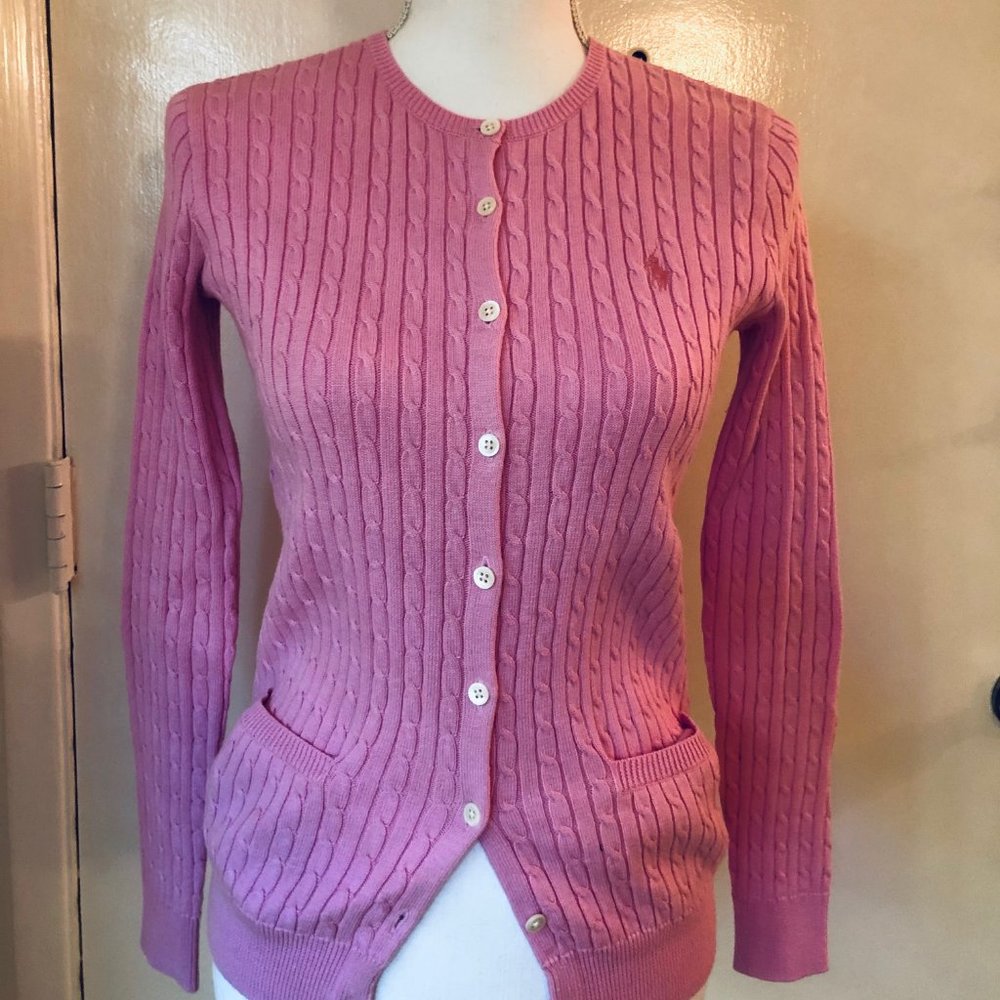 Ralph Lauren Pink Cotton Baby Cable Cardigan XS
